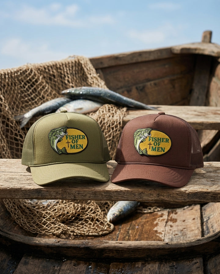 Fisher of Men Foam Snapback Hat Patch Green Khaki - Crowned One - Christian Hat