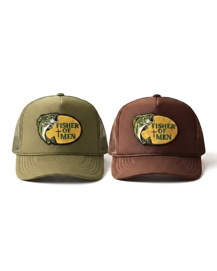 Fisher of Men Foam Snapback Hat Patch Green Khaki - Crowned One - Christian Hat