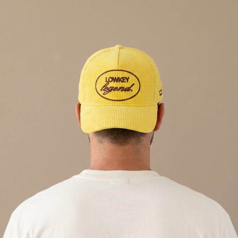Yellow Corduroy Hat 3D Puff Embroidery Lowkey Legend - Crowned One - Christian Hat