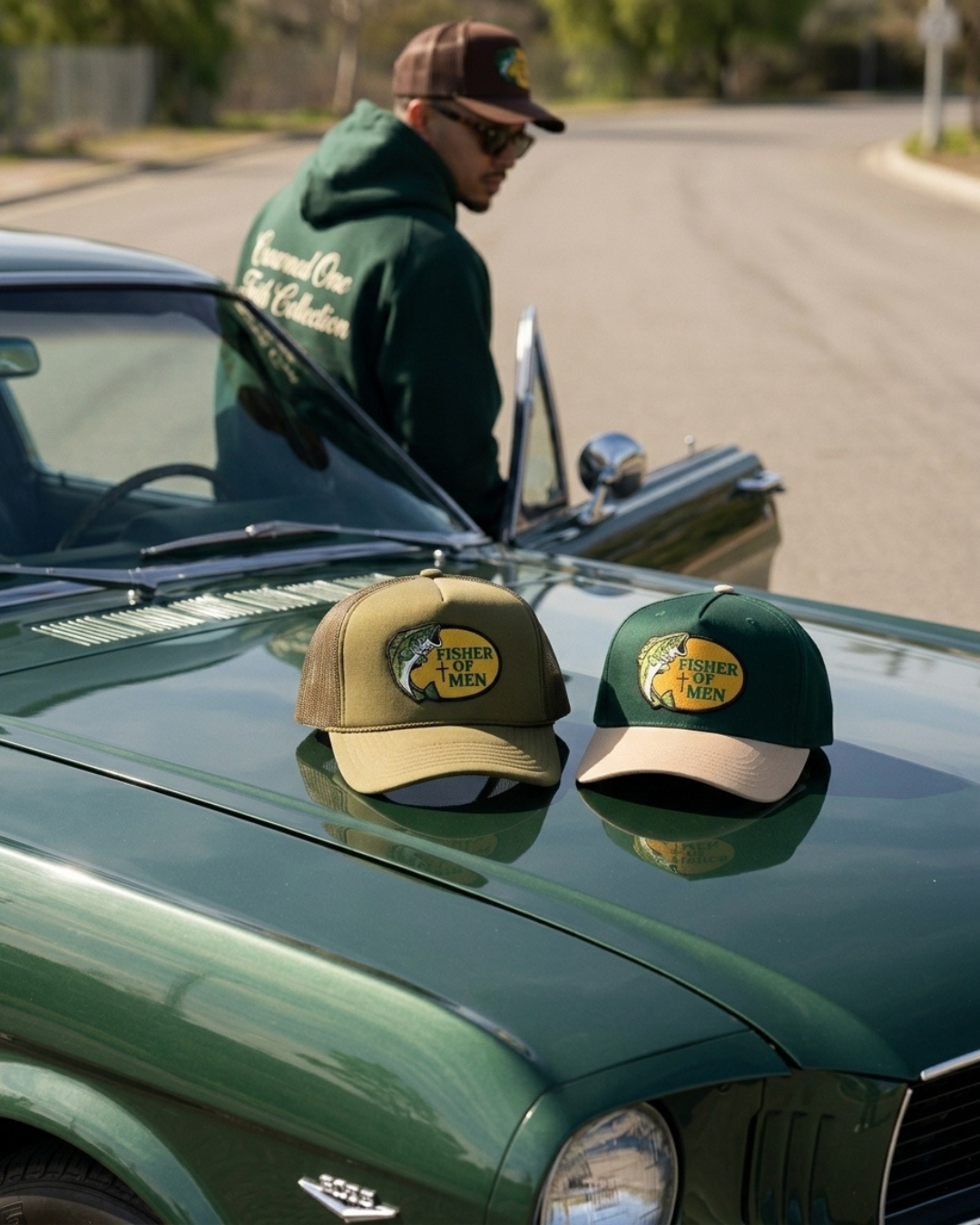 Fisher of Men Two-Tone Snapback Hat Patch Green Khaki - Crowned One - Christian Hat