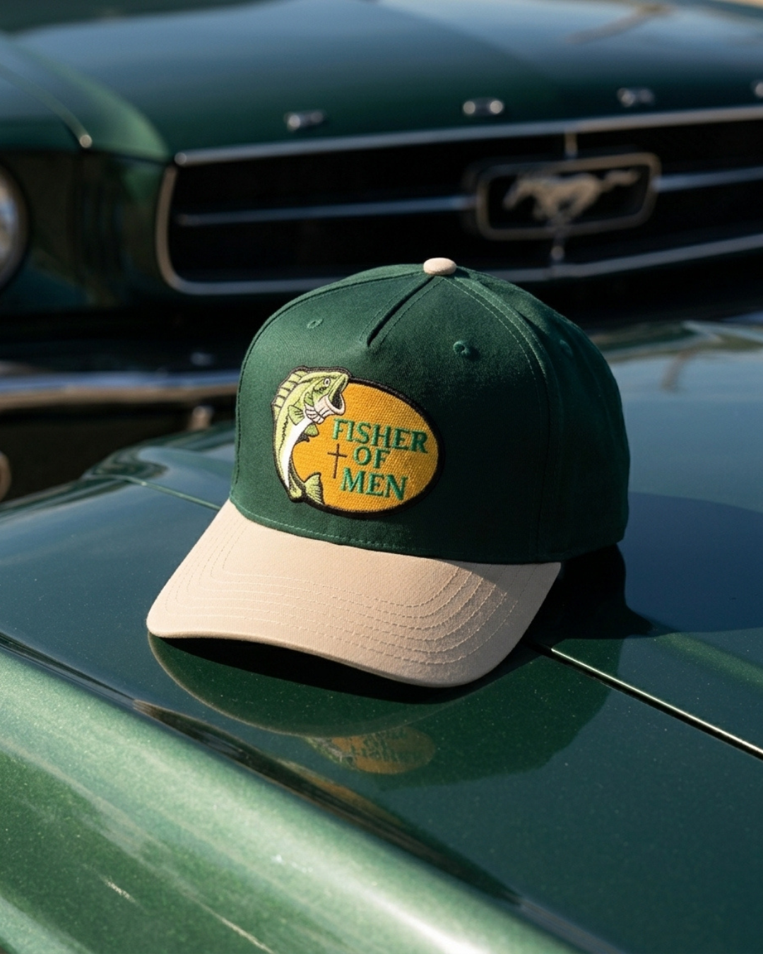 Fisher of Men Two-Tone Snapback Hat Patch Green Khaki - Crowned One - Christian Hat