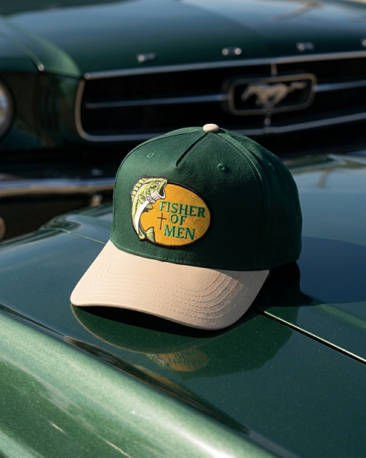 Fisher of Men Two-Tone Snapback Hat Patch Green Khaki - Crowned One - Christian Hat