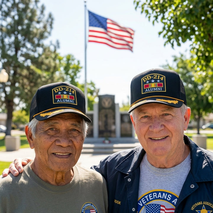 DD-214 Alumni Hat - Black Trucker Hat with Gold Oak Leaves - Veteran Hat - Crowned One