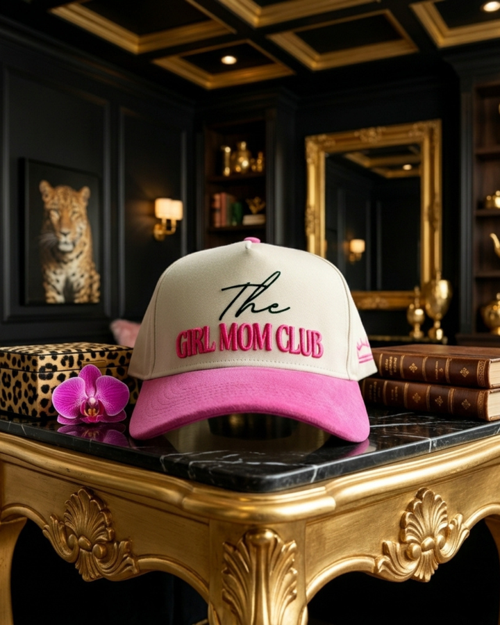 Girl Mom Club Hat Suede Brim Pink 3D Puff Embroidery Trucker - Crowned One - Mom Hat