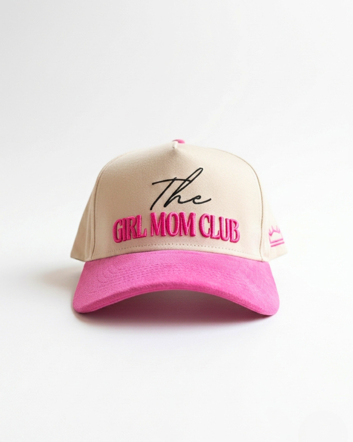 Girl Mom Club Hat Suede Brim Pink 3D Puff Embroidery Trucker - Crowned One - Mom Hat