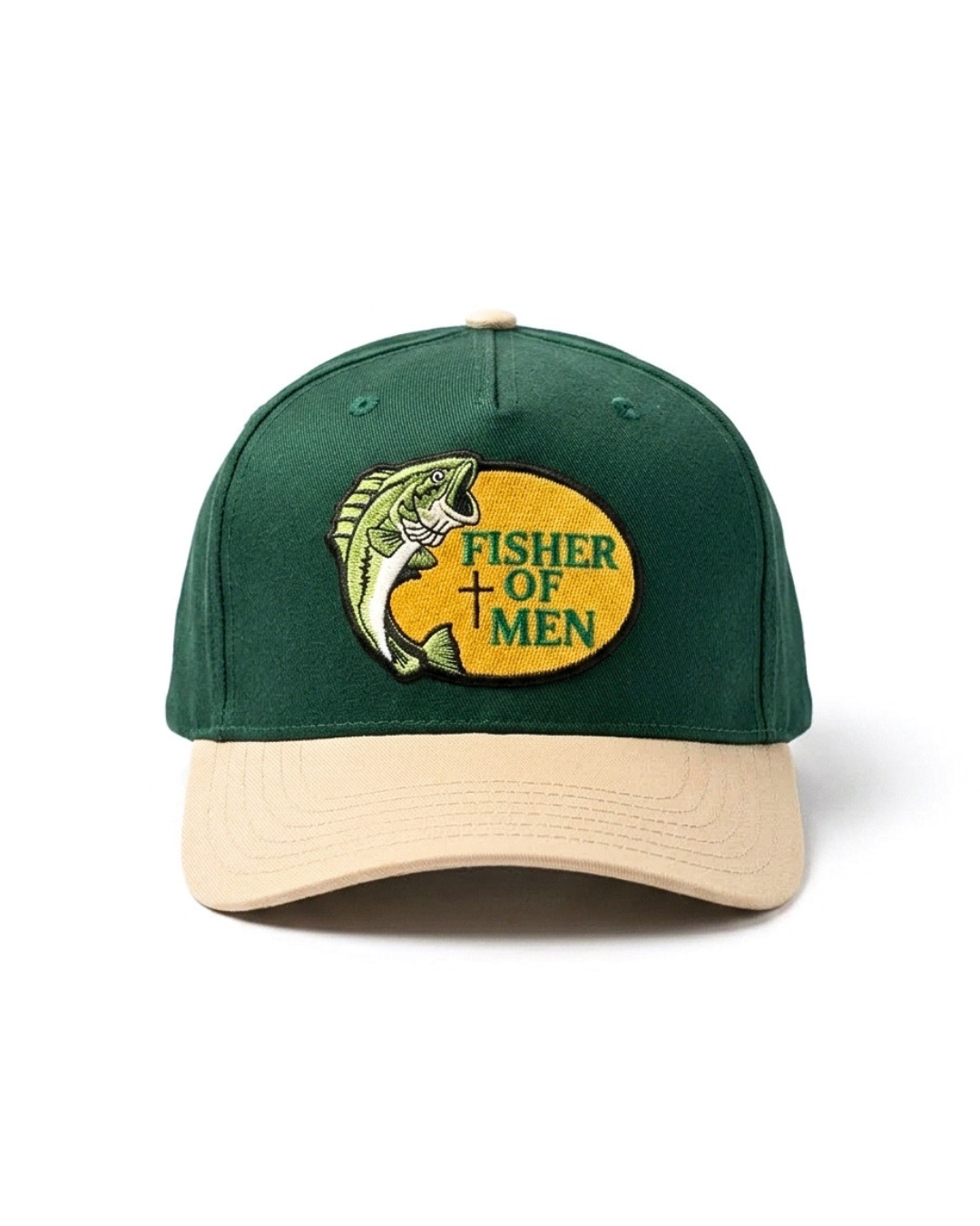 Fisher of Men Two-Tone Snapback Hat Patch Green Khaki - Crowned One - Christian Hat