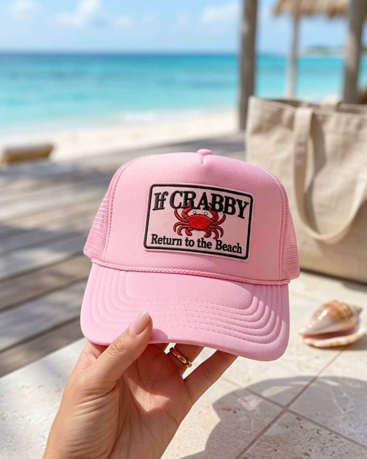 "If Crabby Return to the Beach" // Pink Foam Trucker
