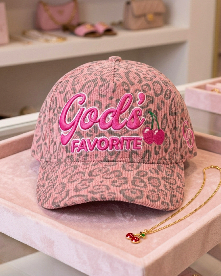 God's Favorite Luxe Pink Leopard Corduroy Snapback Hat