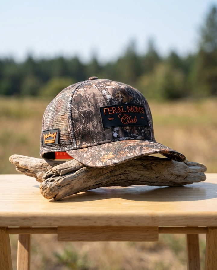 Camo Trucker Hat Women PVC Patch Feral Mom Club - Crowned One