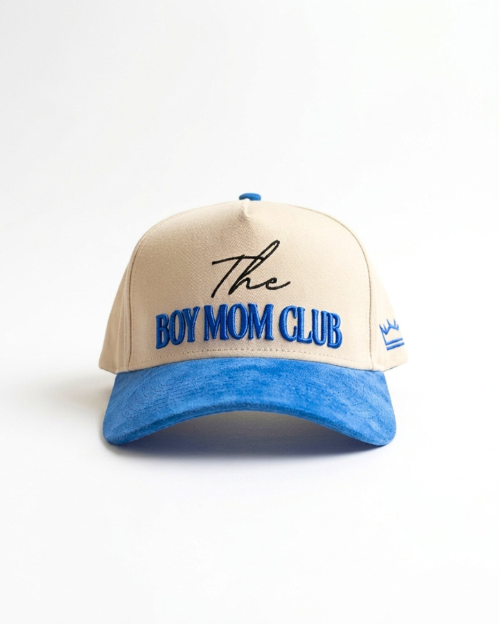 Boy Mom Club Hat Suede Brim Blue 3D Puff Embroidery Trucker - Crowned One - Mom Baseball Cap