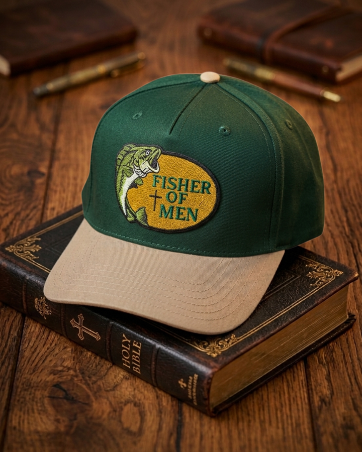 Fisher of Men Two-Tone Snapback Hat Patch Green Khaki - Crowned One - Christian Hat