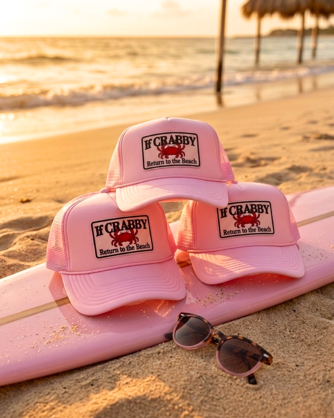 "If Crabby Return to the Beach" // Pink Foam Trucker