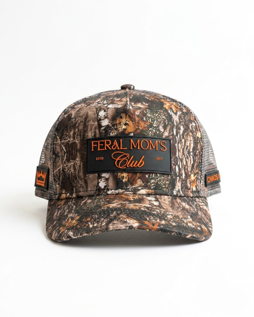 Camo Trucker Hat Women PVC Patch Feral Mom Club - Crowned One