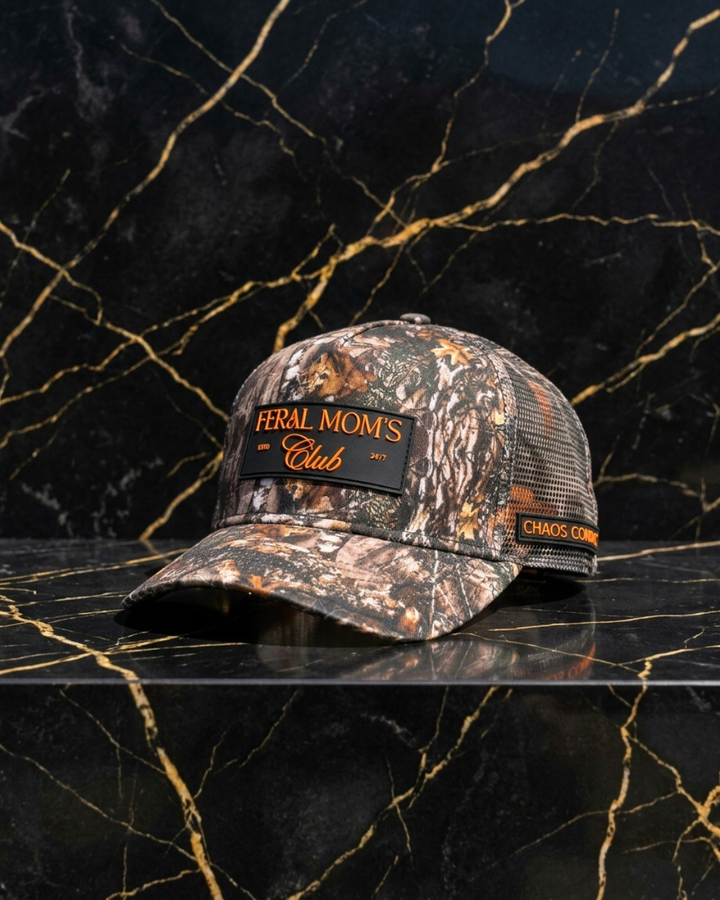 Camo Trucker Hat Women PVC Patch Feral Mom Club - Crowned One