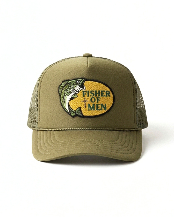 Fisher of Men Foam Snapback Hat Patch Green Khaki - Crowned One - Christian Hat