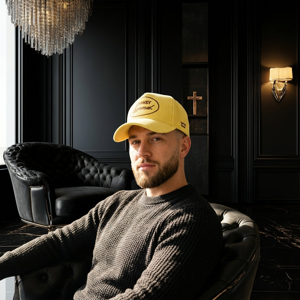 Yellow Corduroy Hat 3D Puff Embroidery Lowkey Legend - Crowned One - Christian Hat