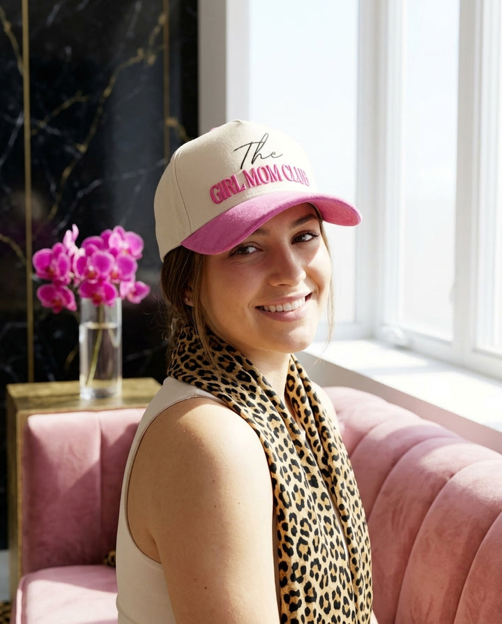 Girl Mom Club Hat Suede Brim Pink 3D Puff Embroidery Trucker - Crowned One - Mom Hat