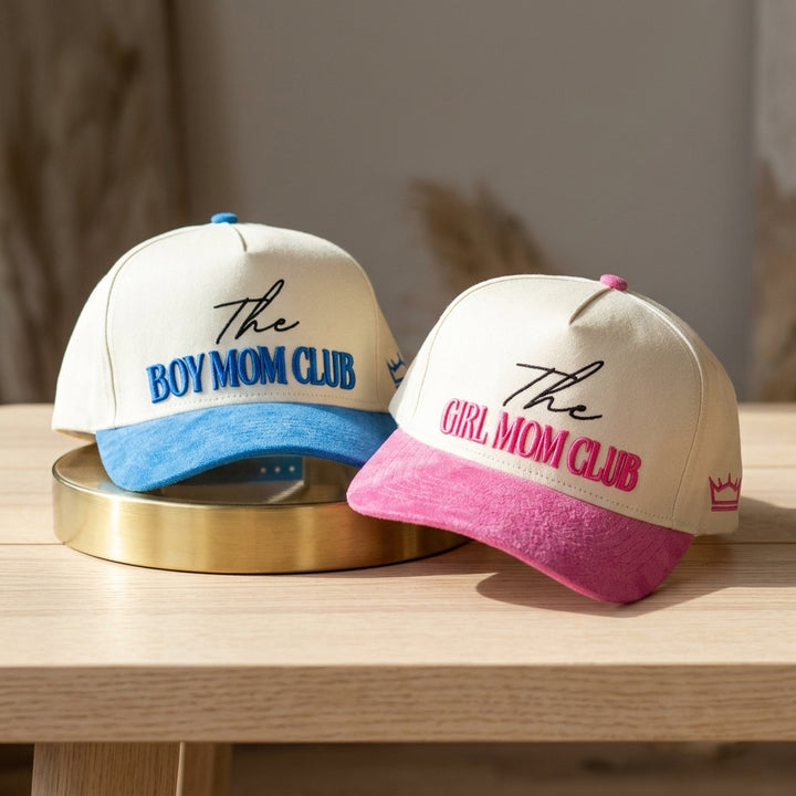 Boy Mom Club Hat Suede Brim Blue 3D Puff Embroidery Trucker - Crowned One - Mom Baseball Cap