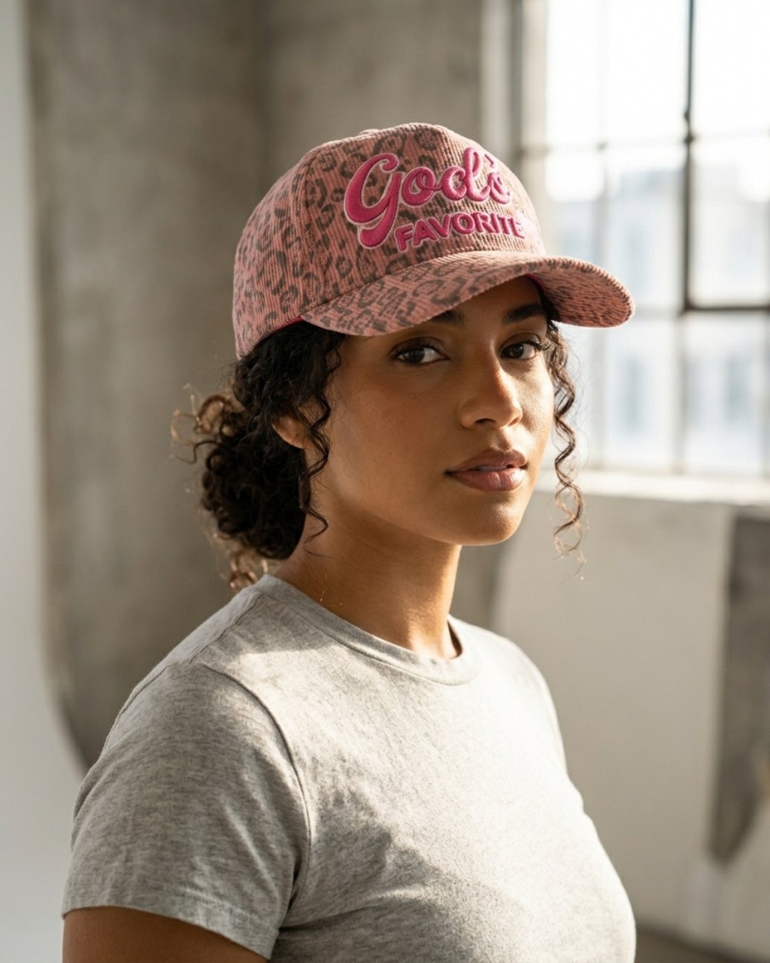 God's Favorite Luxe Pink Leopard Corduroy Snapback Hat