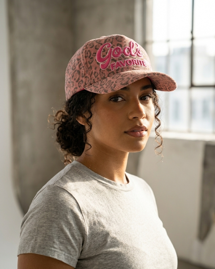 God's Favorite Luxe Pink Leopard Corduroy Snapback Hat