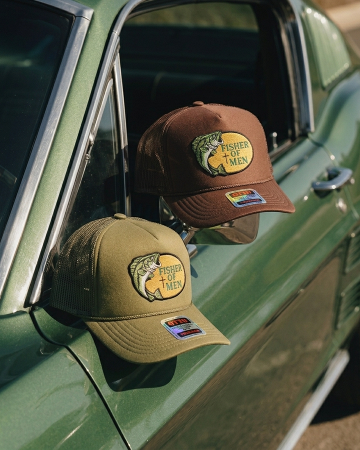 Fisher of Men Foam Snapback Hat Patch Green Khaki - Crowned One - Christian Hat