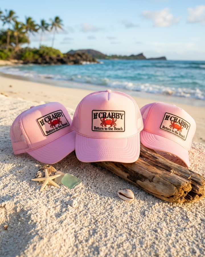 "If Crabby Return to the Beach" // Pink Foam Trucker