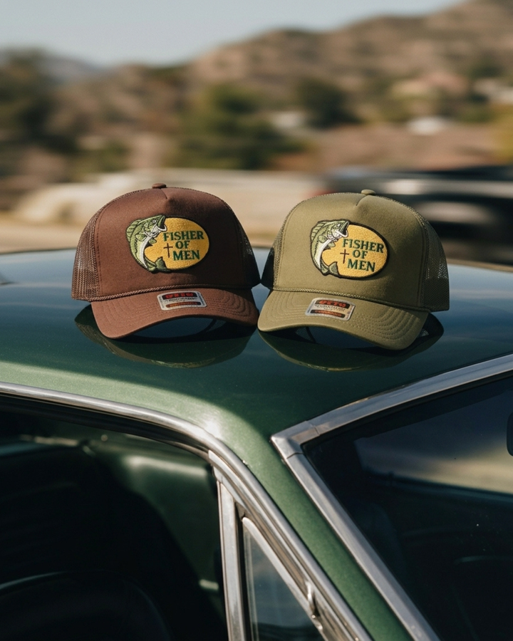 Fisher of Men Foam Snapback Hat Patch Green Khaki - Crowned One - Christian Hat