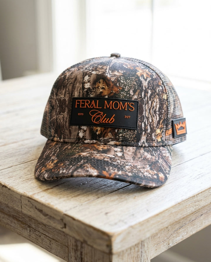 Camo Trucker Hat Women PVC Patch Feral Mom Club - Crowned One
