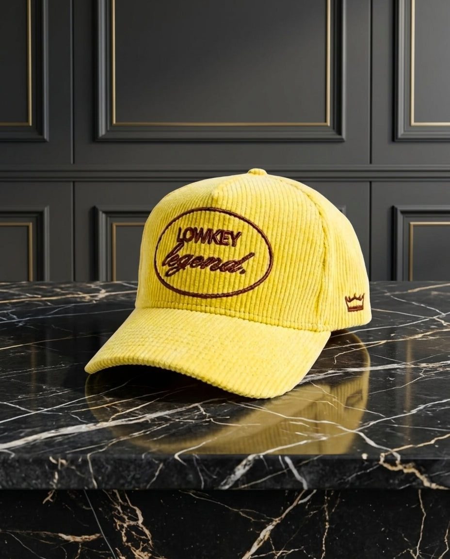 Yellow Corduroy Hat 3D Puff Embroidery Lowkey Legend - Crowned One - Christian Hat