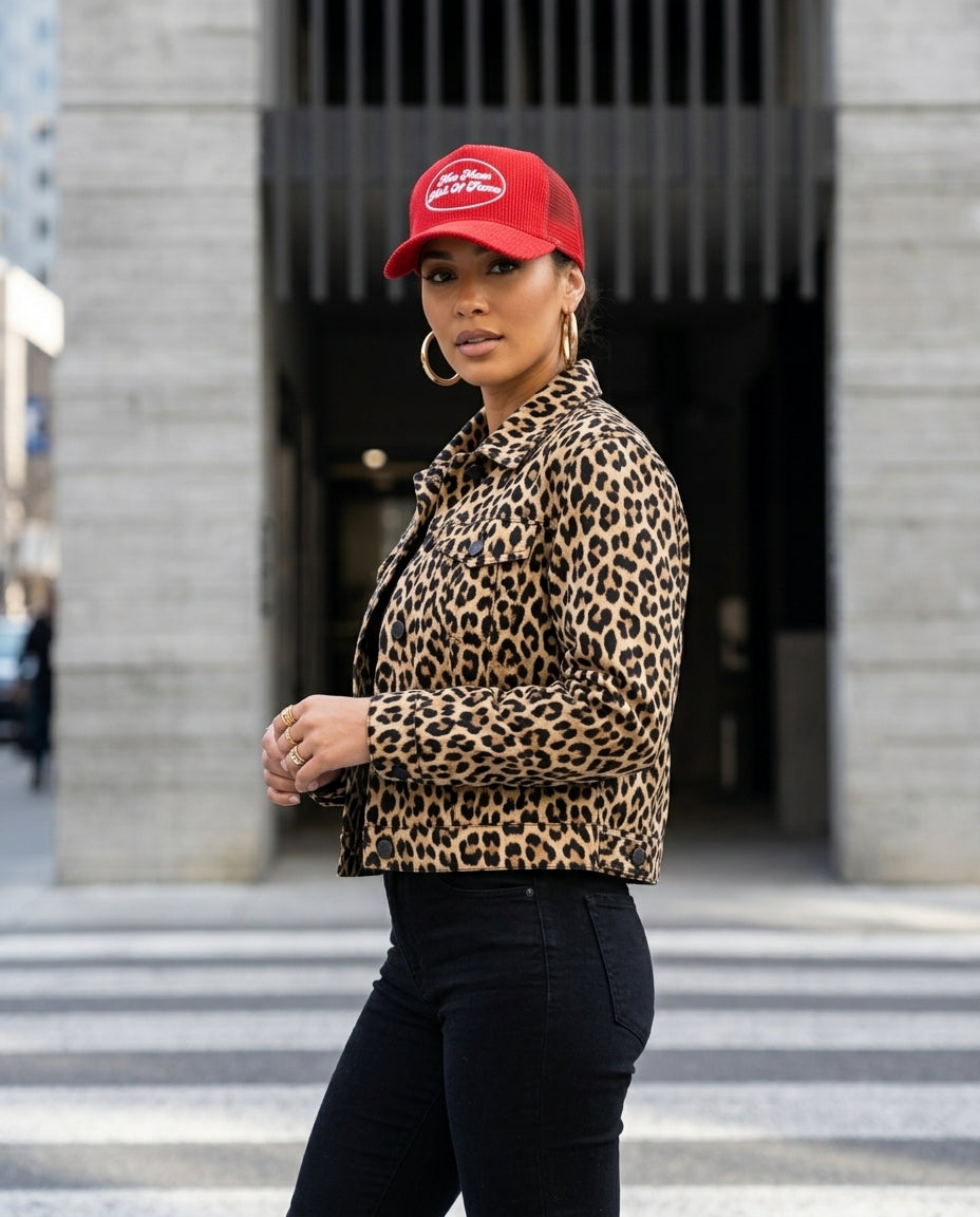 Women's Red Corduroy Trucker Hat 3D Puff Embroidery Hot Mess Hall of Fame - Crowned One