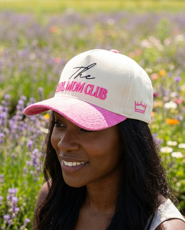 Girl Mom Club Hat Suede Brim Pink 3D Puff Embroidery Trucker - Crowned One - Mom Hat
