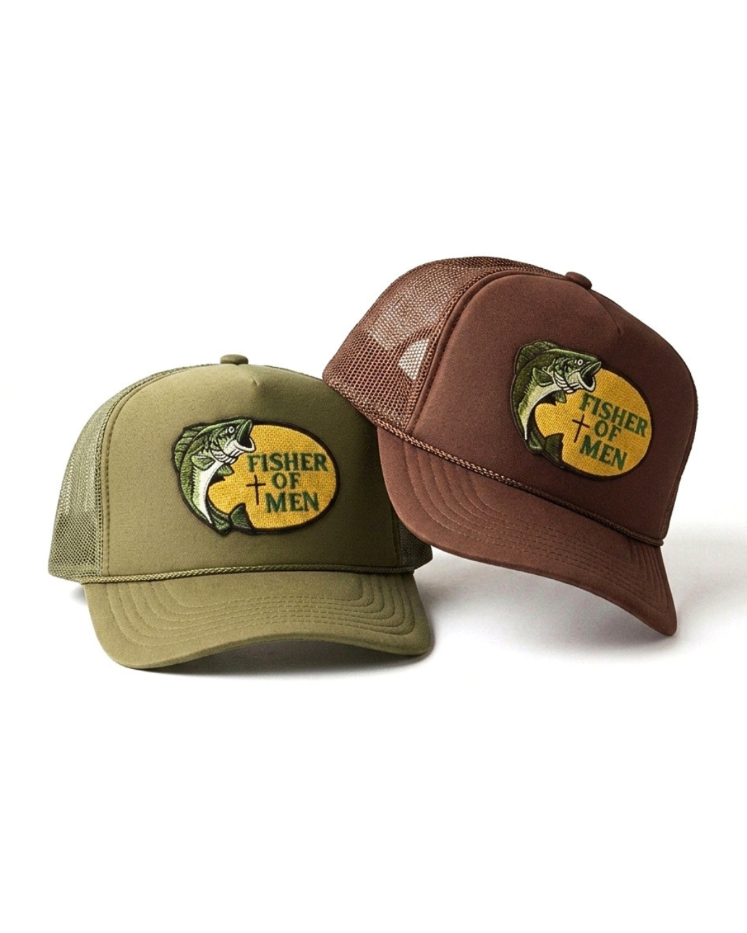 Fisher of Men Foam Snapback Hat Patch Green Khaki - Crowned One - Christian Hat