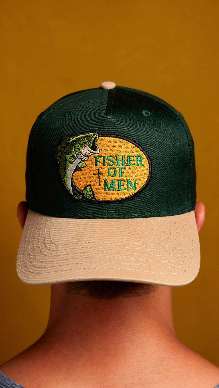 Fisher of Men Two-Tone Snapback Hat Patch Green Khaki - Crowned One - Christian Hat