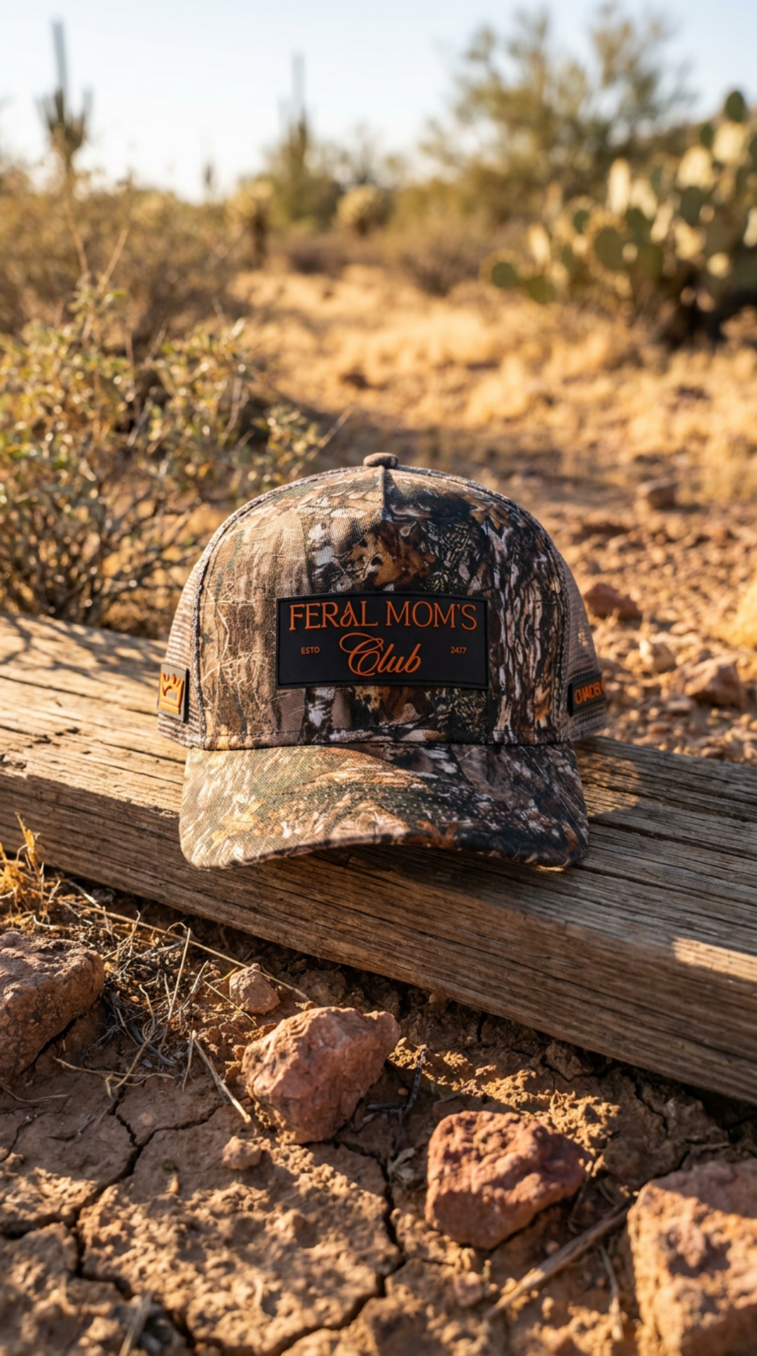 Camo Trucker Hat Women PVC Patch Feral Mom Club - Crowned One