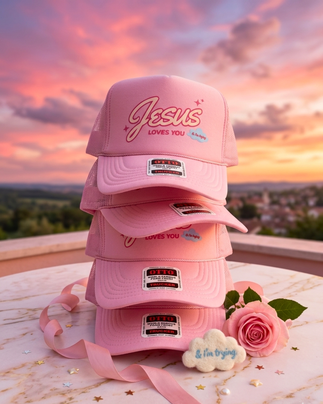 Funny Christian Hat "I'm Trying Jesus" Premium Foam Trucker