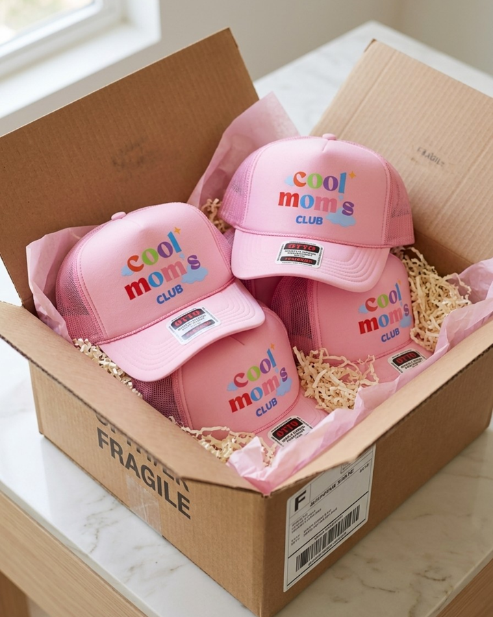 Women's Pink Foam Trucker Hat Waterproof Cool Moms Club - Crowned One