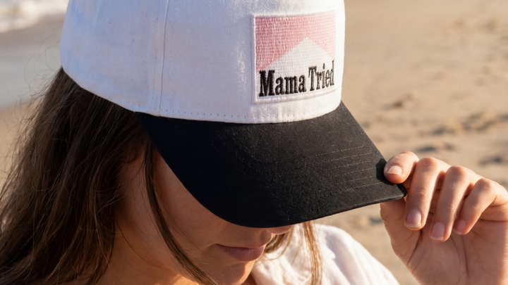 Women's Two-Tone Baseball Cap Mama Tried Vintage Patch White Black - Crowned One
