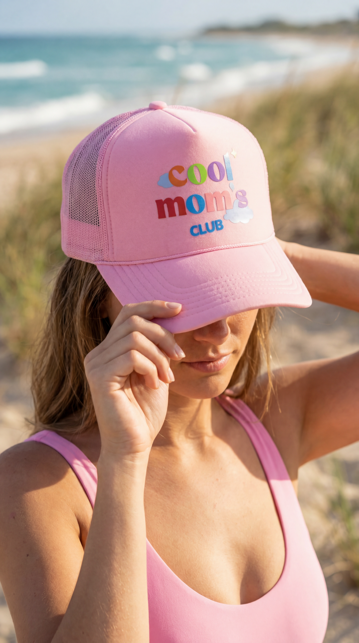 Women's Pink Foam Trucker Hat Waterproof Cool Moms Club - Crowned One