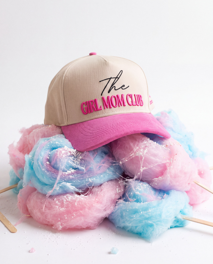 Girl Mom Club Hat Suede Brim Pink 3D Puff Embroidery Trucker - Crowned One - Mom Hat
