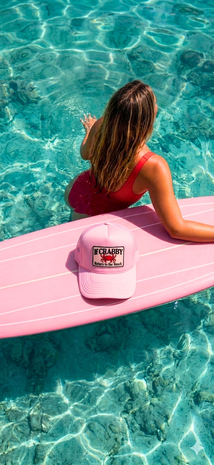 "If Crabby Return to the Beach" // Pink Foam Trucker
