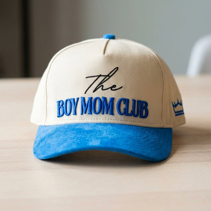 Boy Mom Club Hat Suede Brim Blue 3D Puff Embroidery Trucker - Crowned One - Mom Baseball Cap