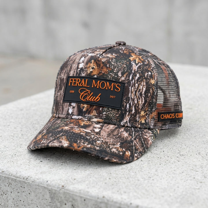 Camo Trucker Hat Women PVC Patch Feral Mom Club - Crowned One